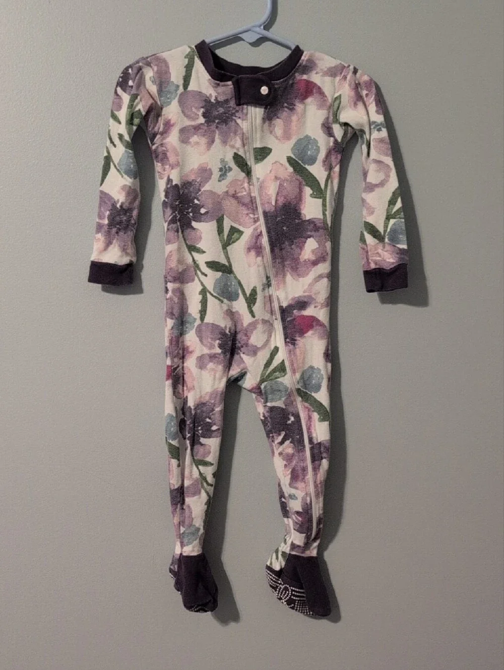 Baby Girls 3-Pack Floral & Moon Zip Pajama Sleepers - Purple, Peach, Blue